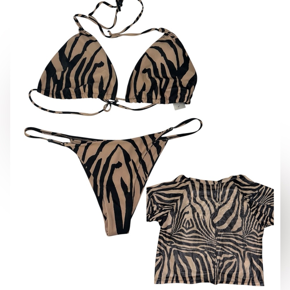 Zebra Print Bikini Set with Cover-Up
